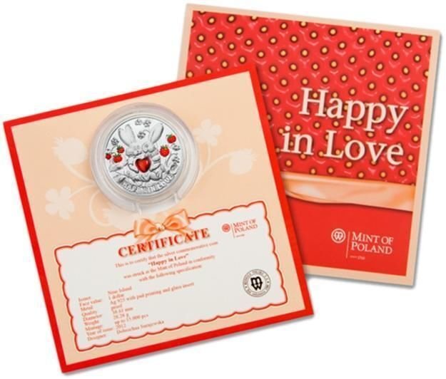 2012 Niue Large Proof Color Silver $1 Happy in Love/Rabbit/Glass Heart/Gift wrap