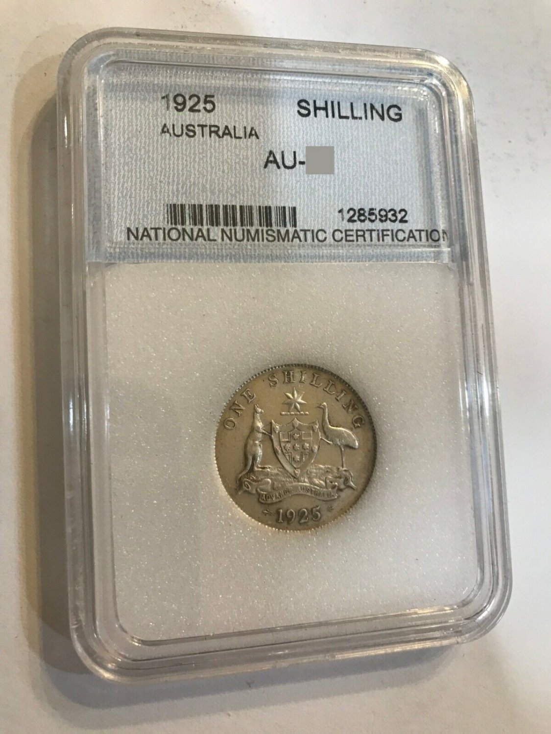1925 Australia silver Shilling- Kangaroo/Emu -slabbed