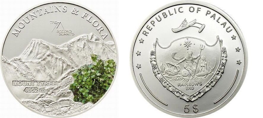 2011 Palau Large  Proof Color Silver $5 Flowers/Mount TYREE