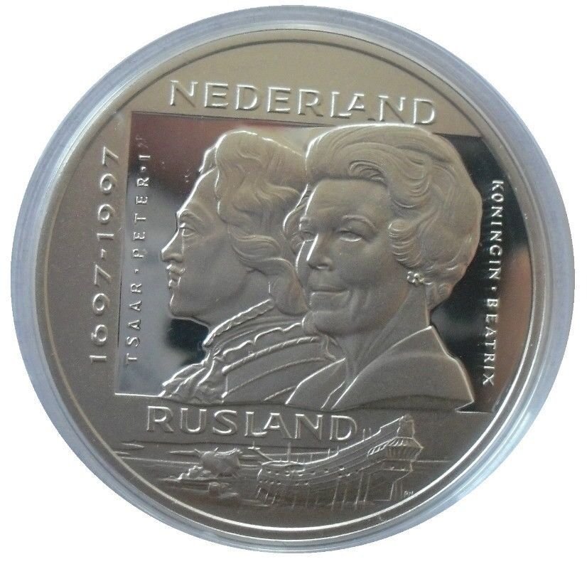 1997 Netherlands Large Proof Silver 25 Ecu 300yrs Russia's Peter the Great visit
