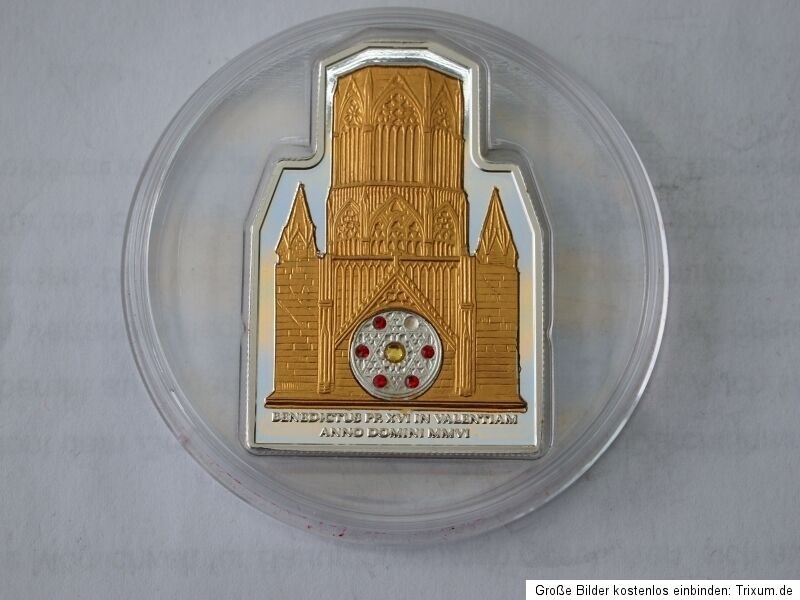 2006 Cook Is Large Silver/Goldpl.Proof $5-Vatican Benedict-Spain-Swarovski cryst