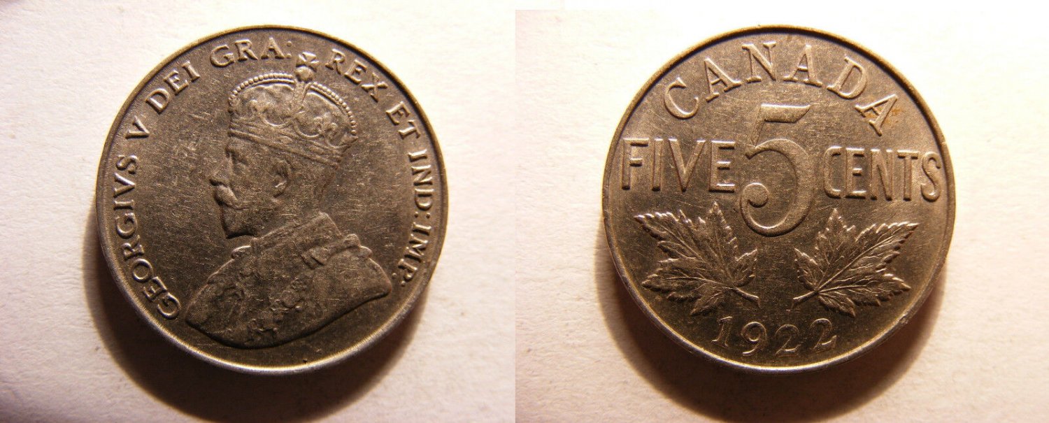 1922 Canada 5 cents,Nice