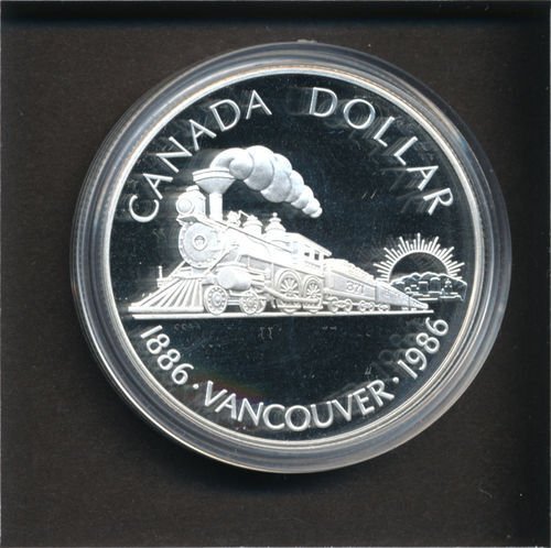 Canada 1986 Large Silver Proof $1-Vancouver-Train.