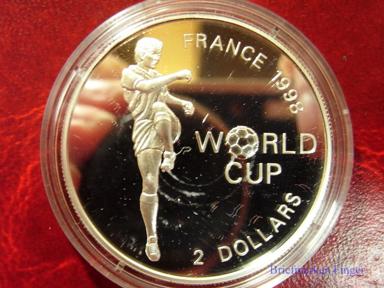 1997 Bahamas Large Silver Proof $2 World Cup Soccer France 1998