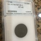 Very Rare 1799 Helvetian Republic SWITZERLAND 1/2  Batz Slabbed KM A5
