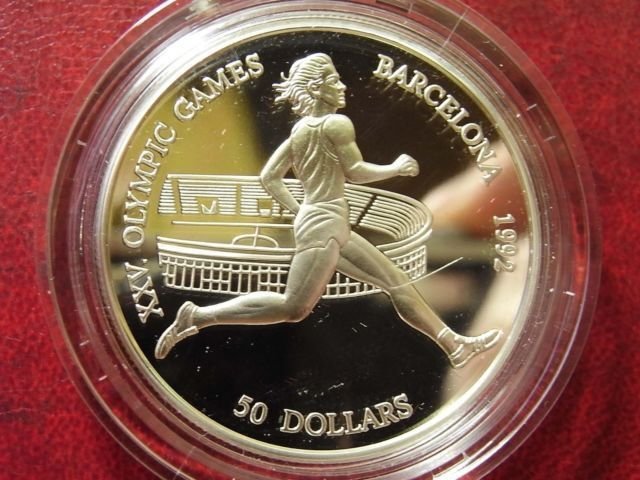 1990 Cook Is Large Silver Proof $50 Olympics Runner