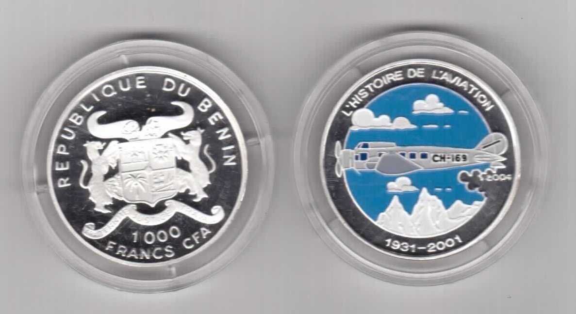 2004 Benin Large Silver Color Proof 1000 fr Airplane-General Aviation-43