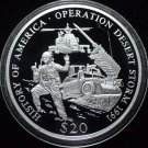 Liberia 2001 Large .999 Silver Proof $20-Operation Desert Storm