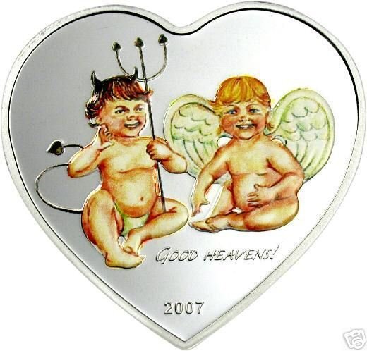 2007 Palau Large Proof Silver Color $5 Angel/Devil