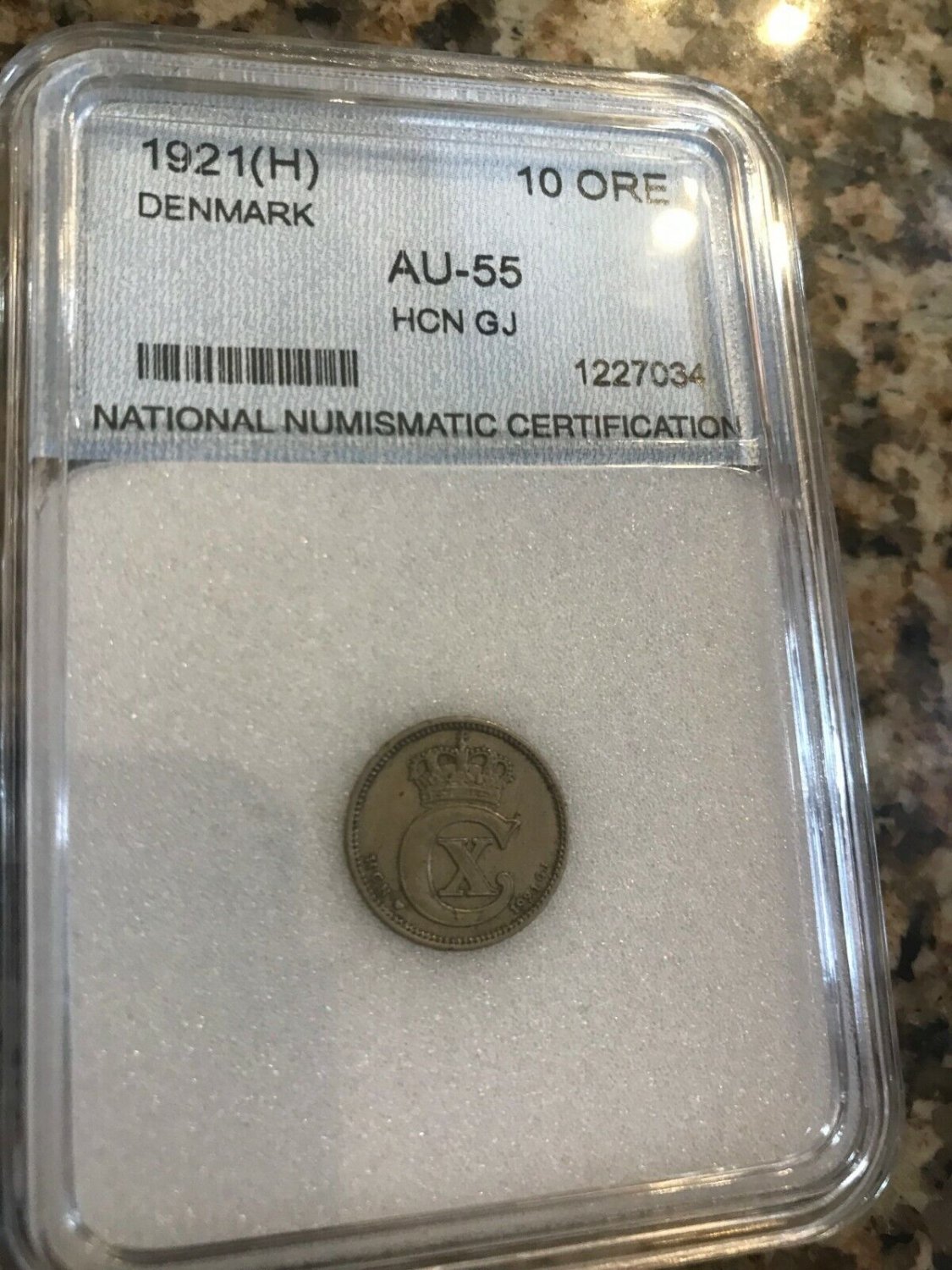 1921 Denmark 10 ore- slabbed
