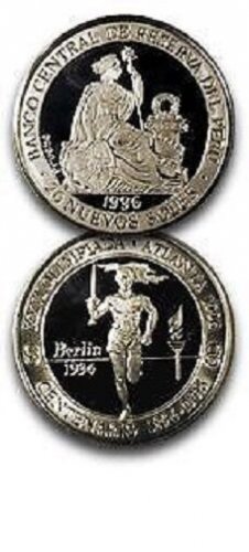 Rare 1996 Peru Lrg.Silver pattern 20 S Olympic Flame T2