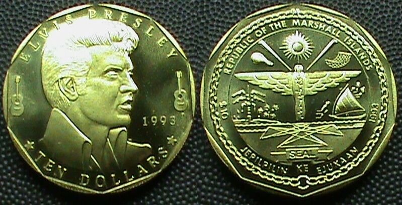 1993 Marshall Isl. Large Brass $10-Elvis Presley-Nice