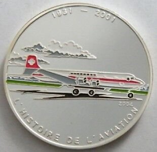 2004 Benin Large Silver Color Proof 1000 fr Airplane-Douglas DC-4