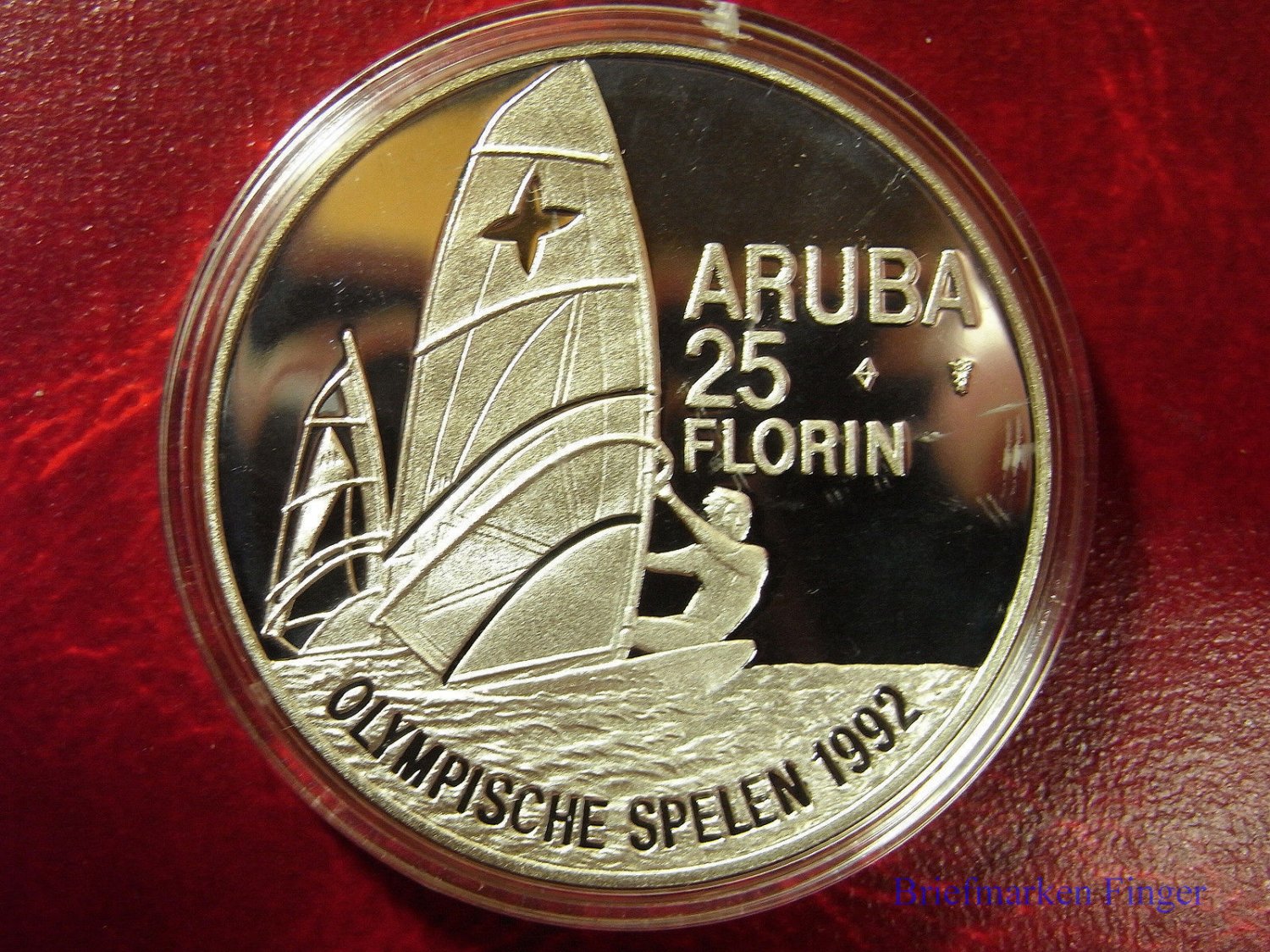 1992 Aruba Large Silver Proof 25 Fl Olympic Sailing