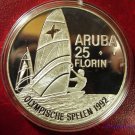 1992 Aruba Large Silver Proof 25 Fl Olympic Sailing