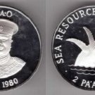1980 Tonga Large silver Proof  2 Paanga HUMPBACK WHALE
