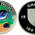 1997 Ghana Large Color Silver Proof  100 Sika-Tropical fish