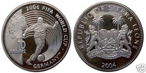 2004 Sierra Leone Large Proof Silver Soccer Germany $10