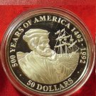 1990 Cook Is Large Silver Proof $50 500 y.America Jacques Cartier/Sailing Ship