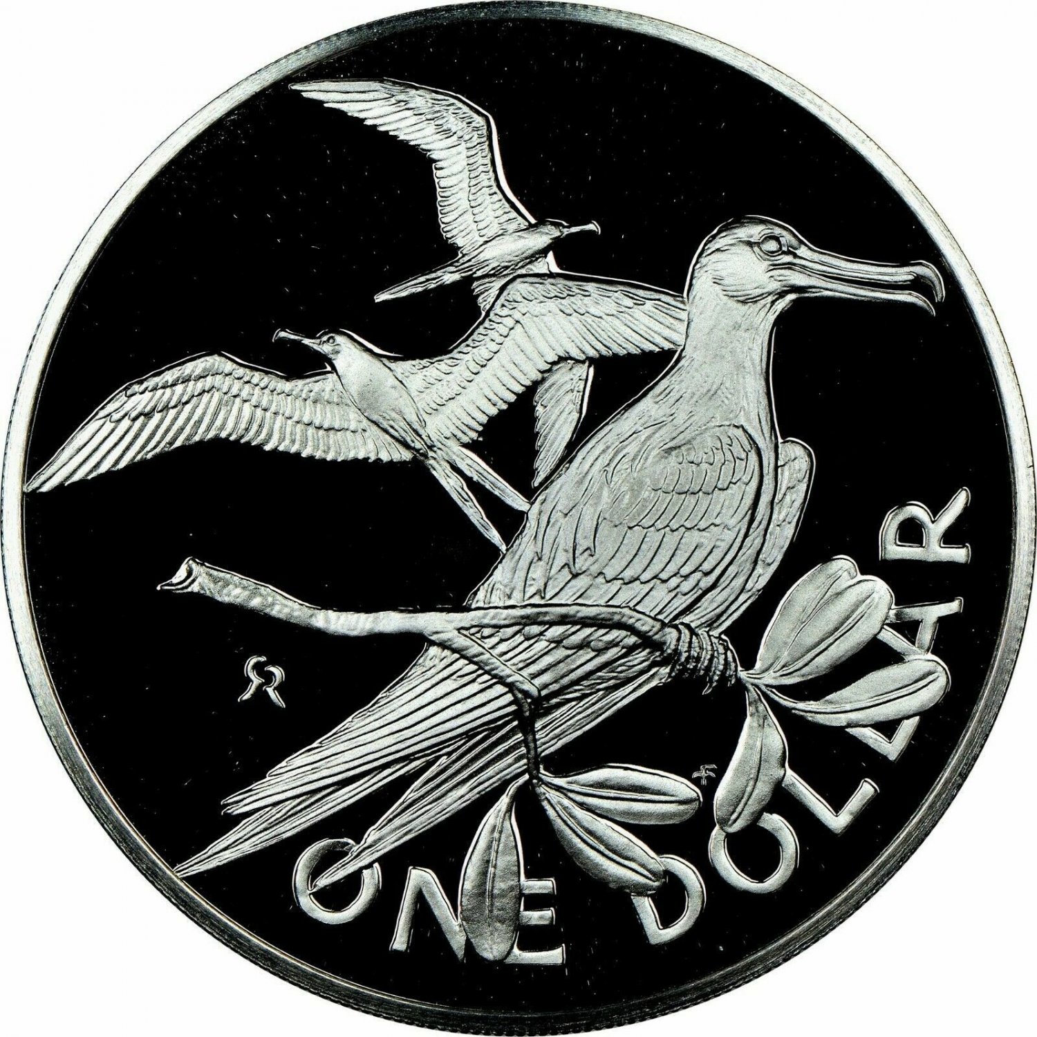 1973 British Virgin Is. Large Sterling Silver Proof $1-Birds-Frigate