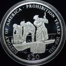 Liberia 2001 Large Silver Proof $20-Alcohol Prohibition-Bootleggers