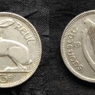 1935 Ireland 3 pence Hare/Harp- lowest mintage,Nice
