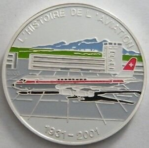 2003 Benin Large Silver Color Proof 1000 fr Airplane-Douglas DC-8