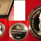 1990 Switzerland Proof 5 Francs-Gottfried Keller -Writer-Nice Box