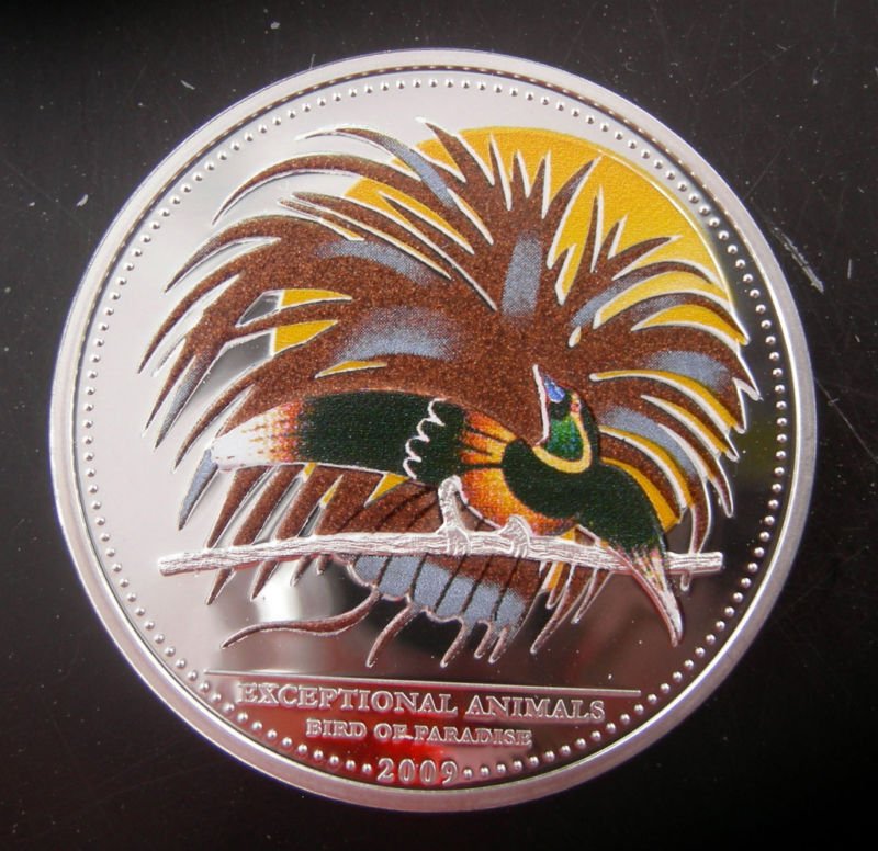 2009 Palau Large Silver Proof color $5 Bird Of Paradise /Neptune/Mermaid