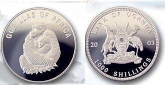 2003 Uganda Large Proof  Gorilla 1000 Sh T3