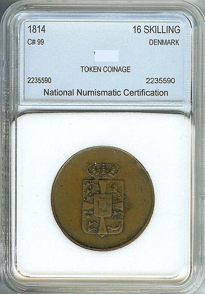 Rare 1814 Denmark 16 Skilling, slabbed