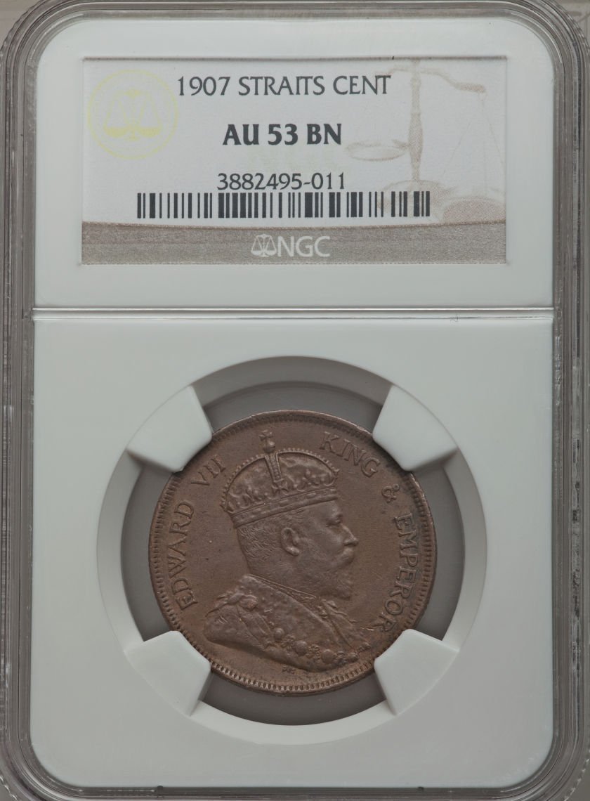 1907 British Straits Settlements Edward VII Large Cent- NGC AU53