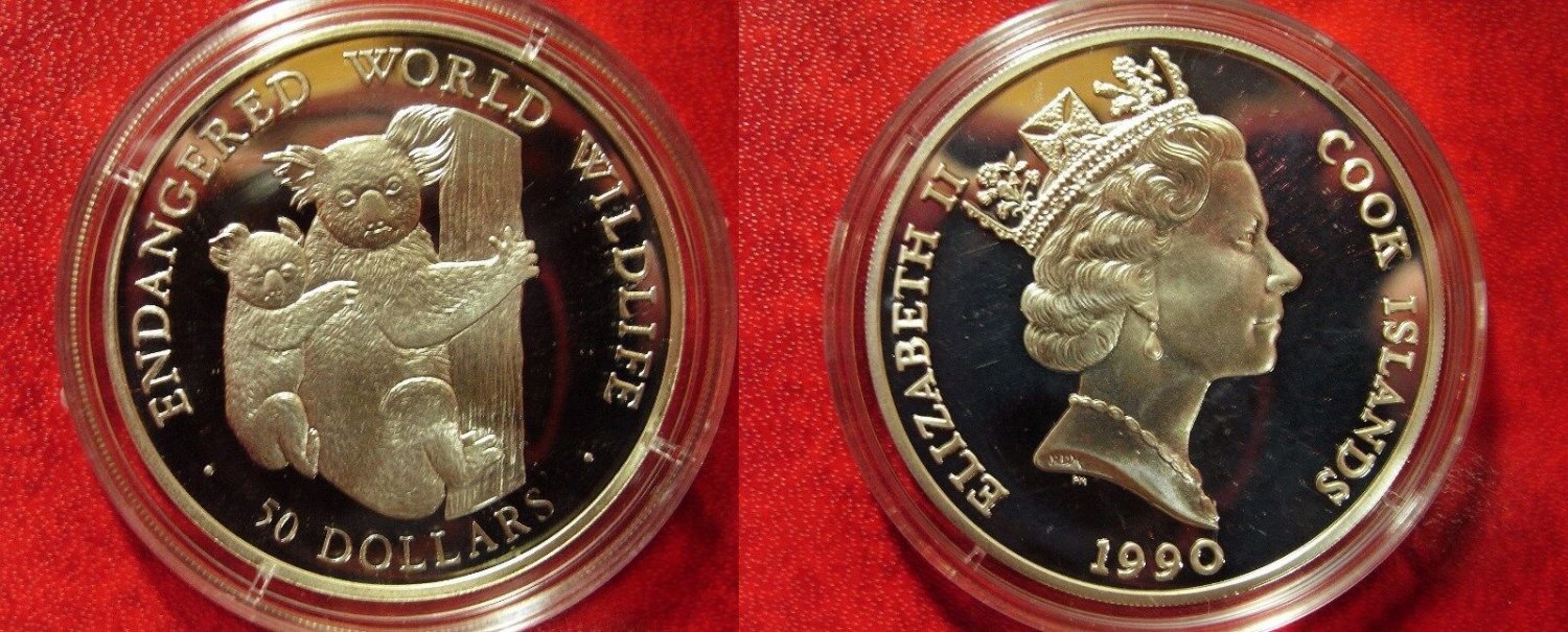 1990 Cook Is Large Silver Proof  50$ Fauna Panda