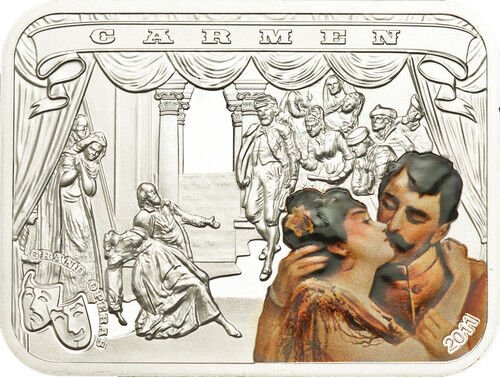 Rare 2011 Palau Large Proof Color Silver $5 Carmen-Bizet-Box-mintage 1000