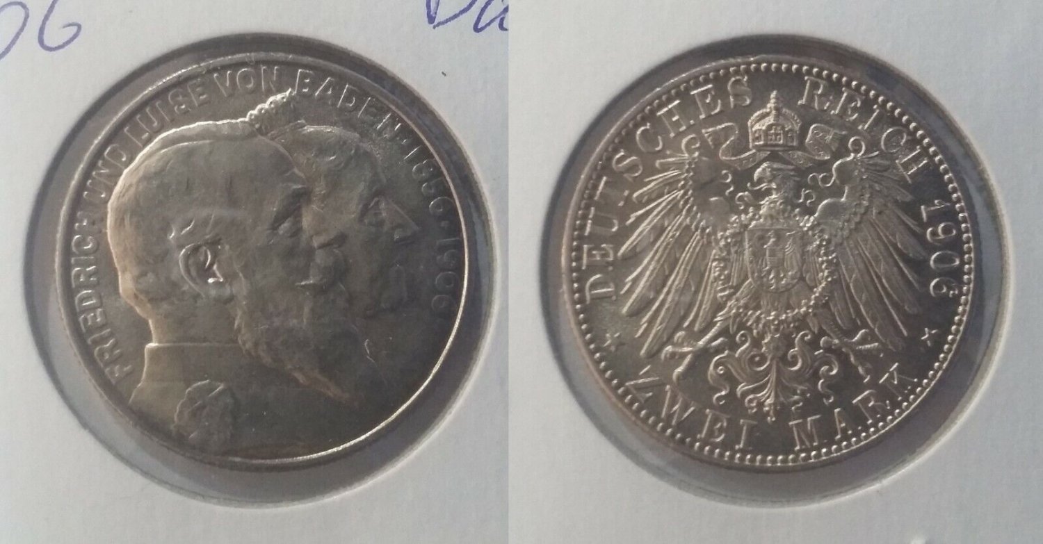 Baden 1906(Germany) silver 2 Mark, Wedding NICE