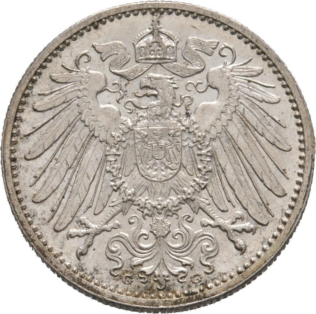 1915 G Germany Silver 1 mark -Nice