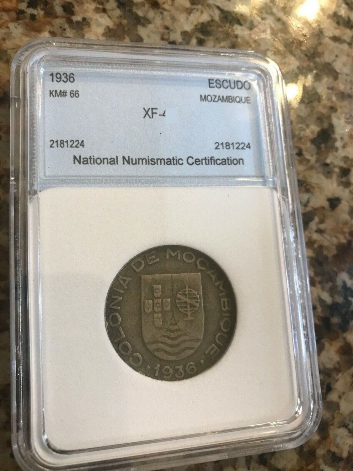 1936 Mozambique 1 Escudo,slabbed #2