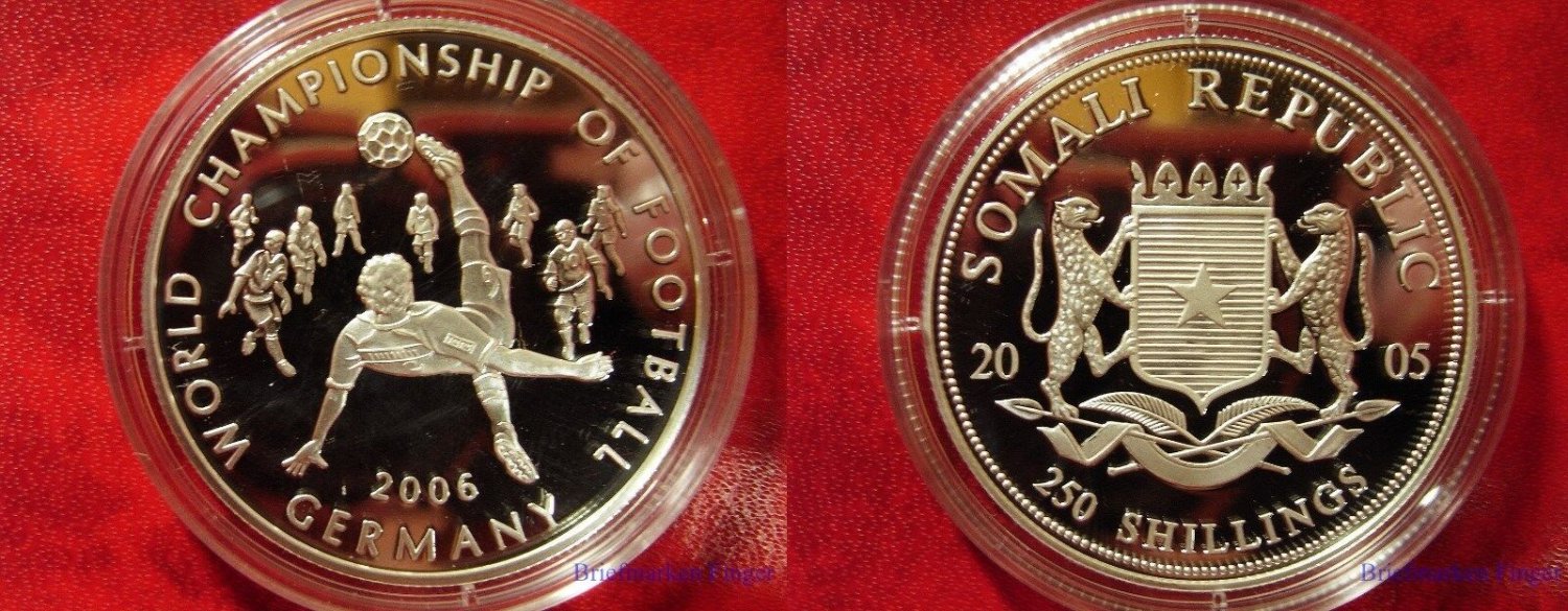 Somalia 2006 Large Silver Proof 250 sh-World Cup Soccer Germany-Scissor Kick