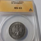 Rare 1961 D  Germany 1 mark- ANACS MS 63