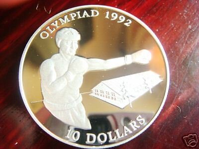 1992 Solomon Is Large silver Proof Olympic Boxer $10
