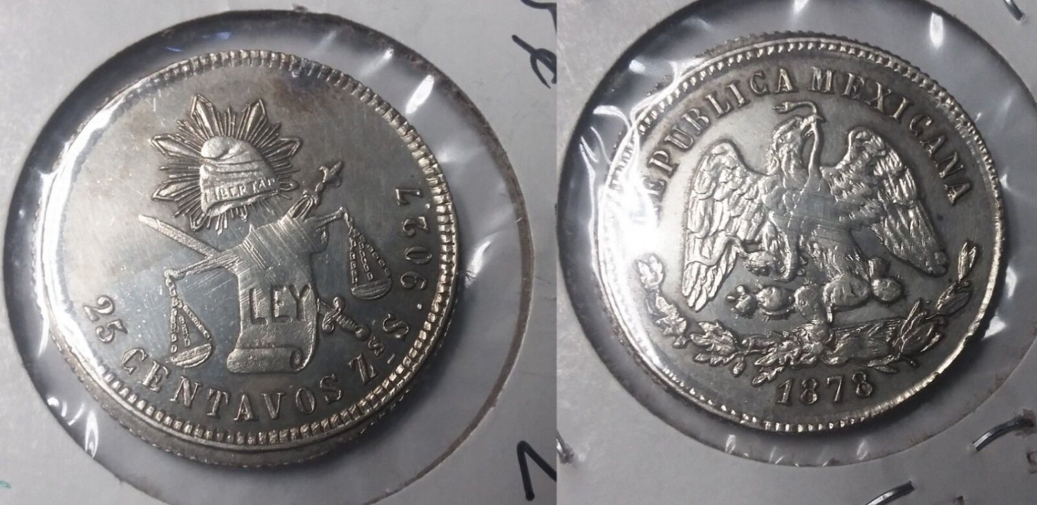 1878 Zs Mexico silver 25 centavo-Eagle/ Snake