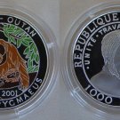 2001 Chad Large Silver Color Proof 1000 fr Ape-Orangutan