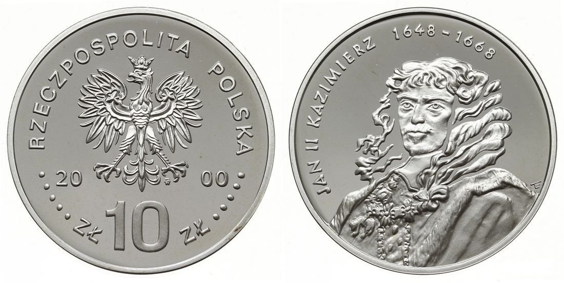 2000 Poland Silver Proof 10 ZL King Jan II Kazimierz bust