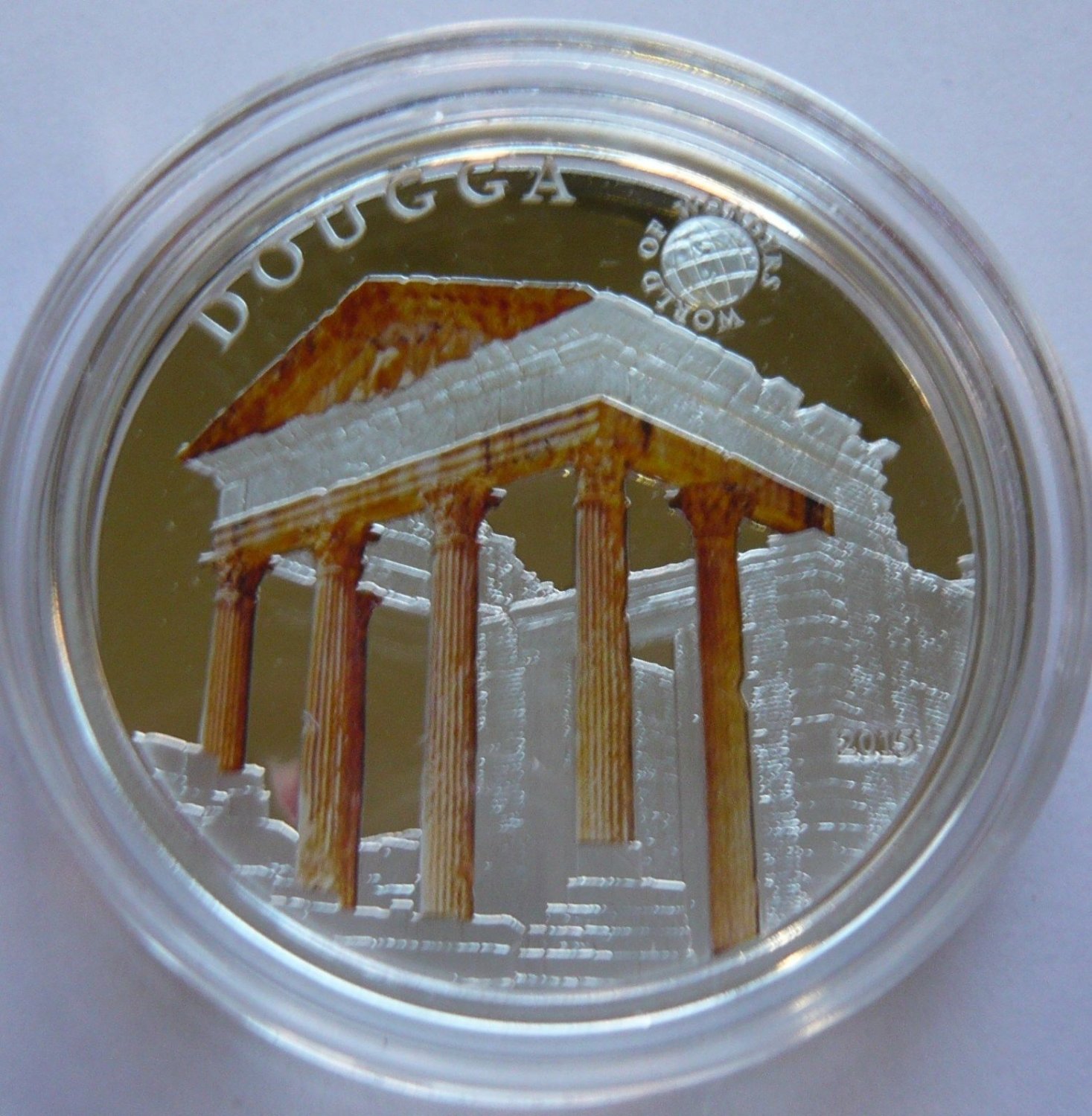 2015 Palau Large Proof Silver color $5 World Wonders-Dougga