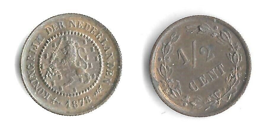 1878 Netherlands 1/2 Cent Nice UNC