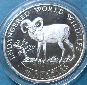 1990 Cook Is Large Silver Proof  50$ Fauna Ram