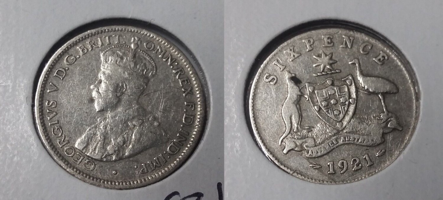 1921 Australia silver 6 pence
