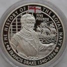 2003 Jersey Large Silver Proof 5 Pounds Sir Francis Drake/Ship