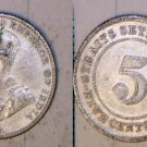 1918 Straits Settlements Silver 5 Cent-scarce,very nice