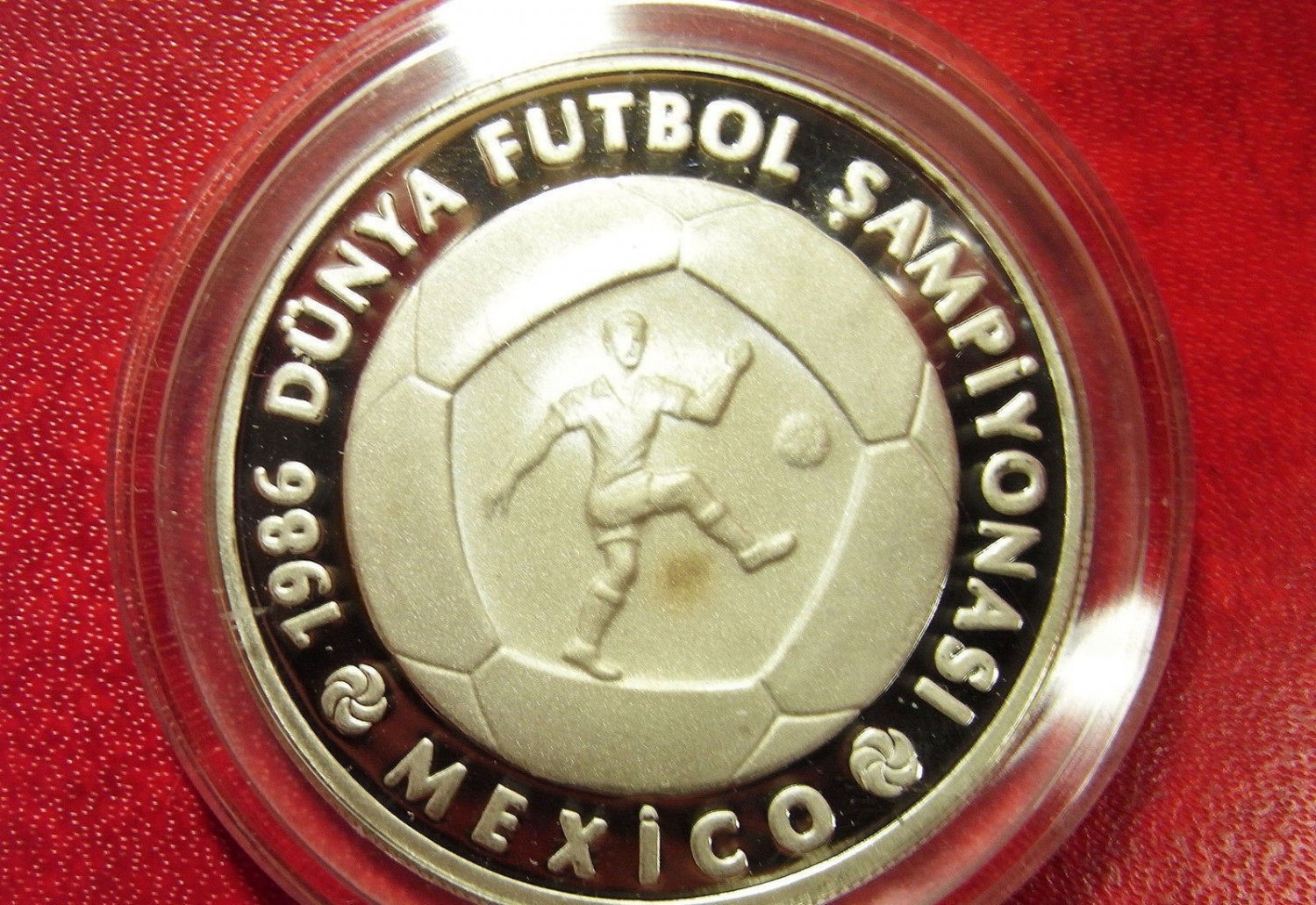 1986 Turkey Large Silver Proof 10000 lira World Cup Soccer(Football) Ball/Player